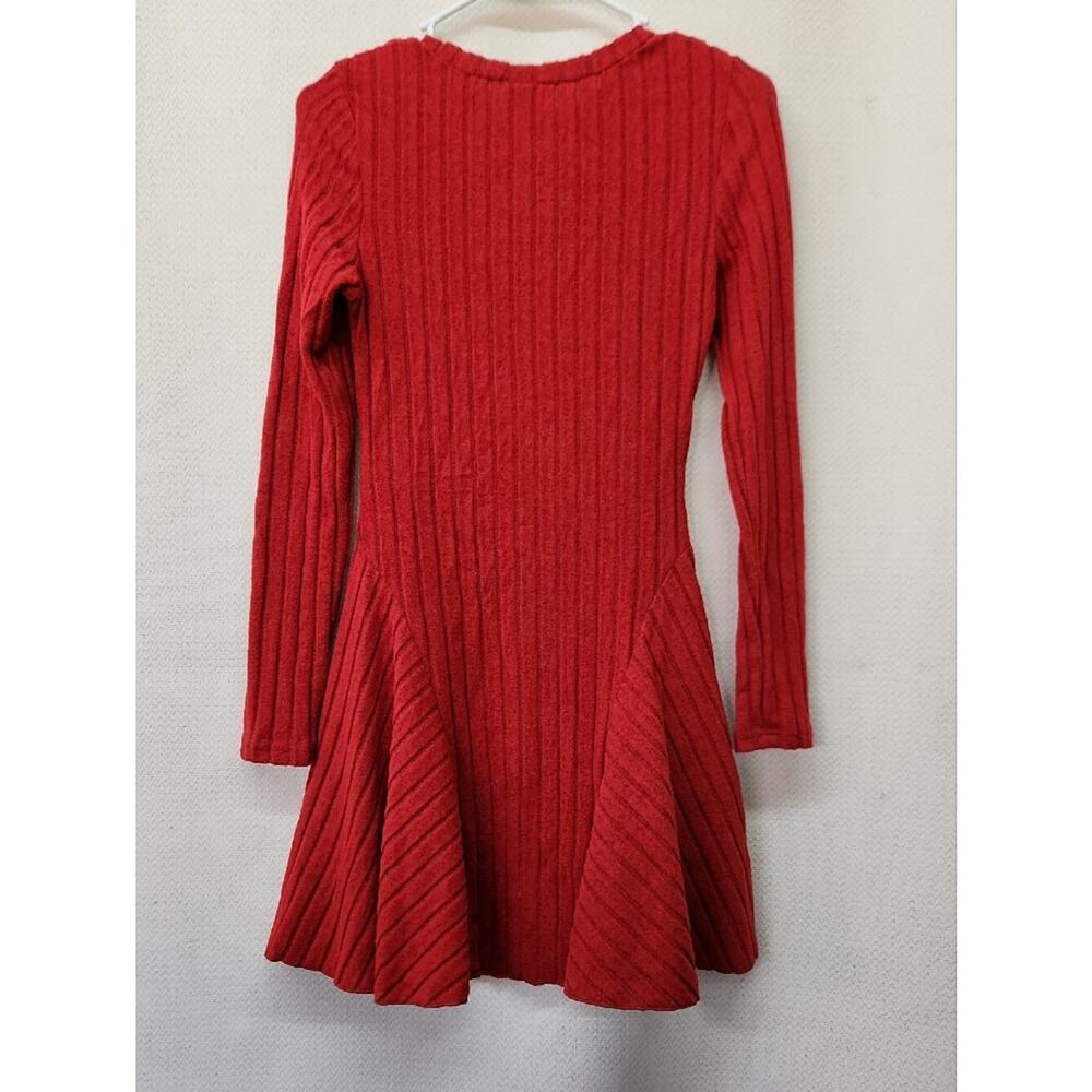 Red Ribbed Long Sleeve Knit Dress - Picture 3 of 3